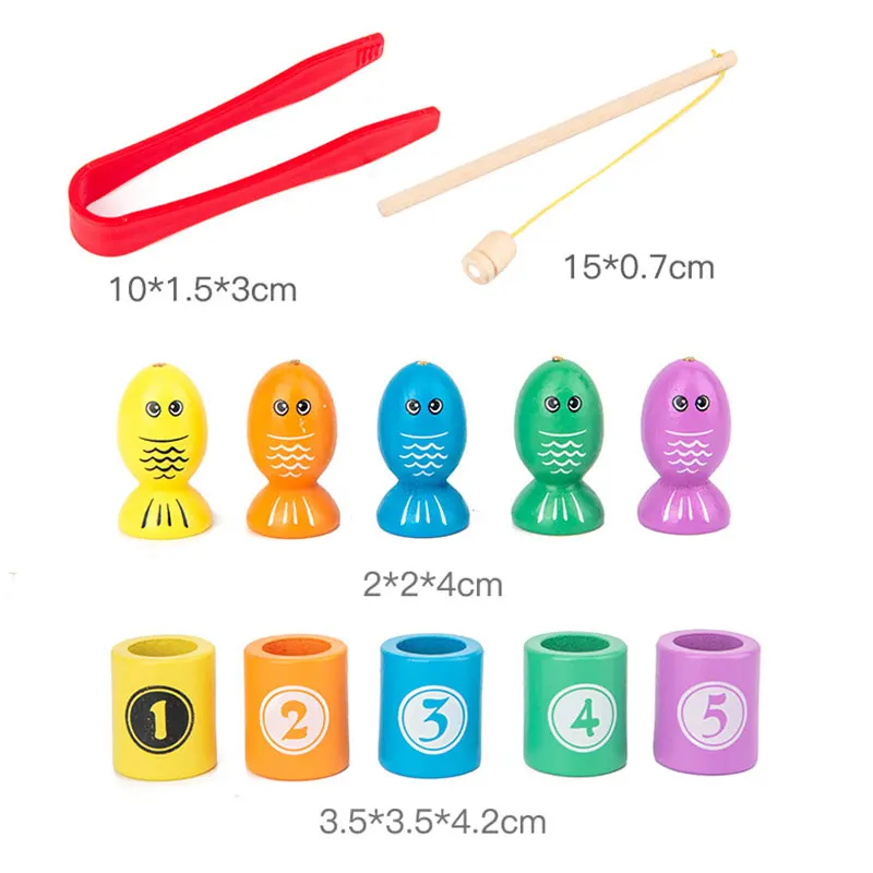 Монтессори рыболовные игрушки Сортировка цвета деревянная Магнитная рыболовная