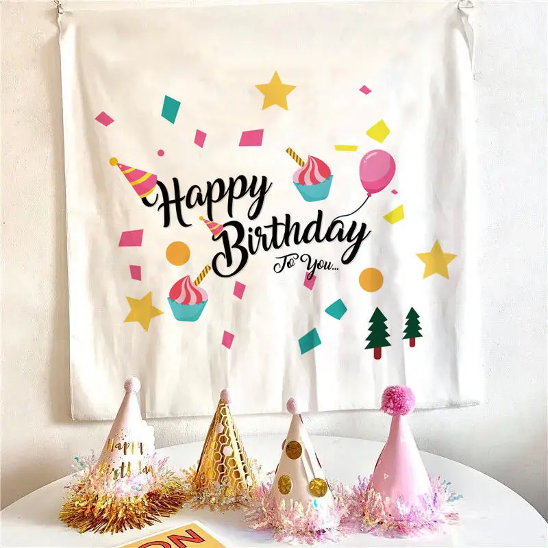 Party Decorations Tapestry Decorations Happy Birthday Background Cloth Kawaii Children's Room