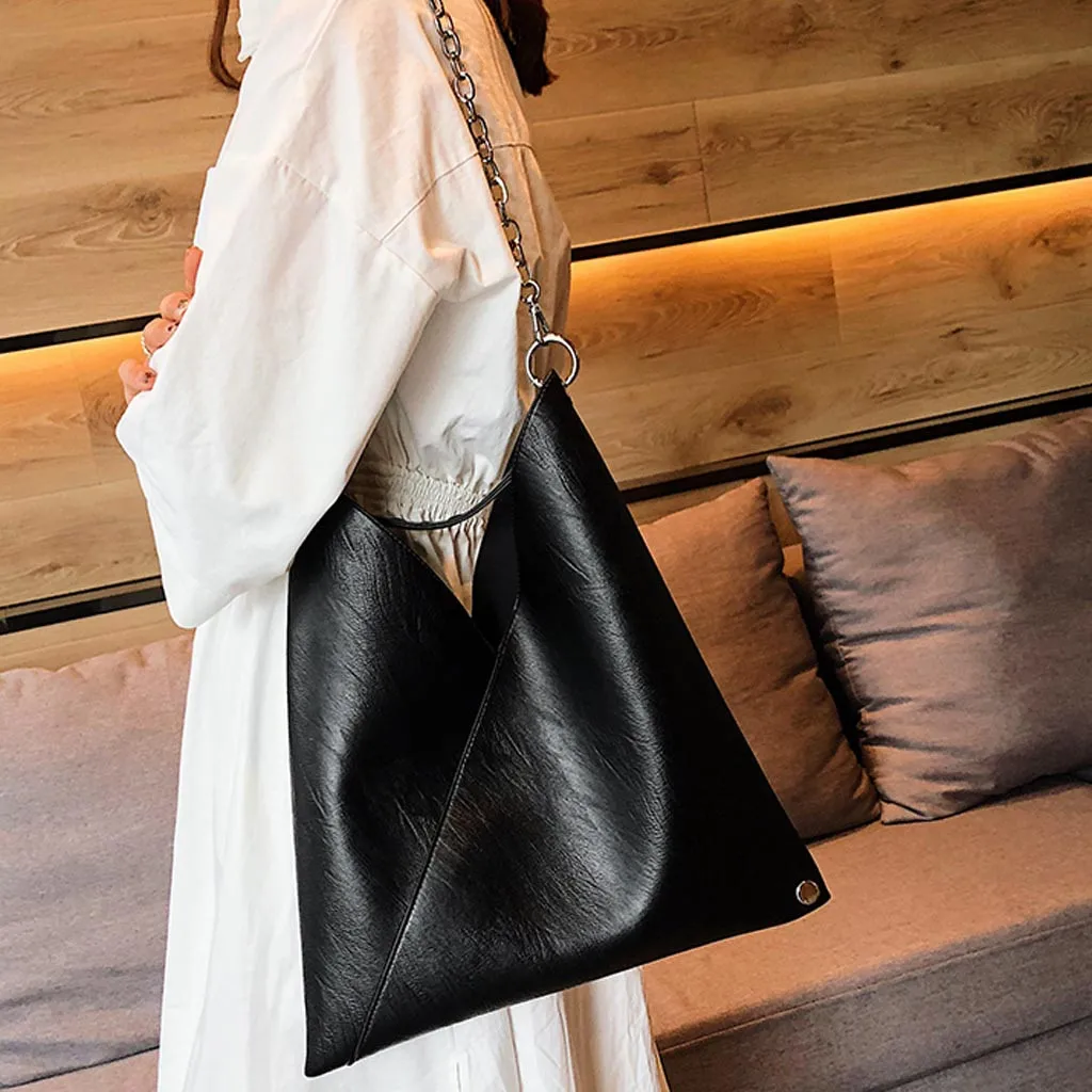 

Women's Fashion 2019 PU Casual Shoulder Bag Handle Bags Lady Big Capacity Purse Chain Leather Female Tote soft messenger satchel