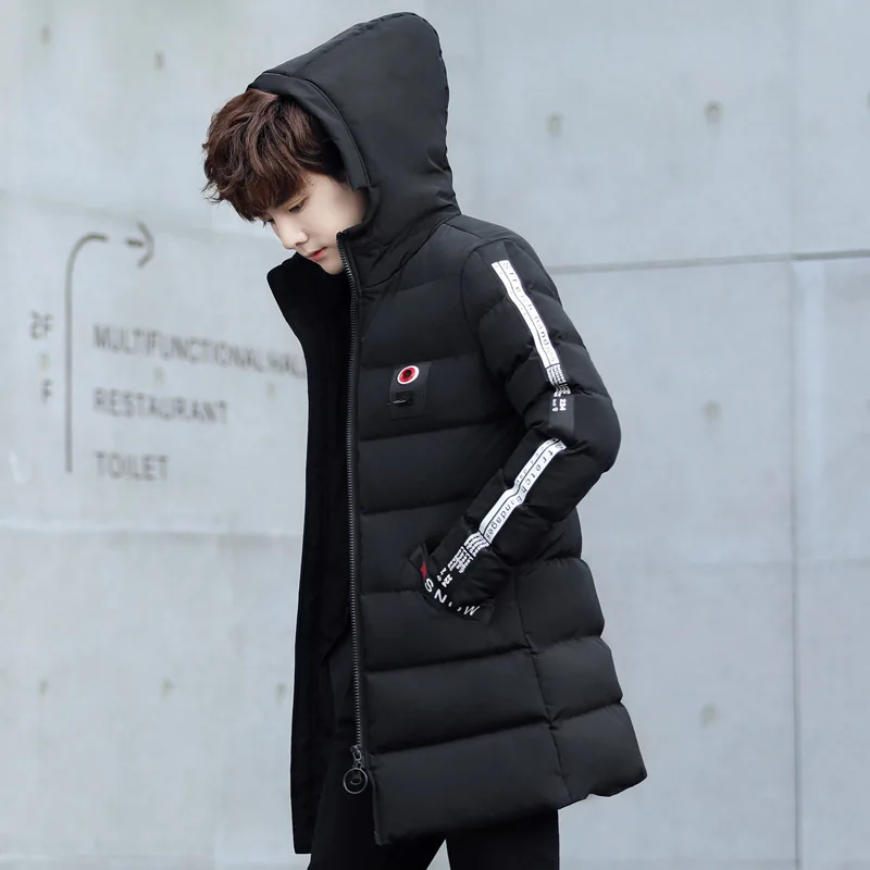 New Style Winter Youth MEN'S Outerwear Mid-length Cotton-padded Clothes Men's Ant Wrinkle Printed Cotton Coat Men'S Wear down Co