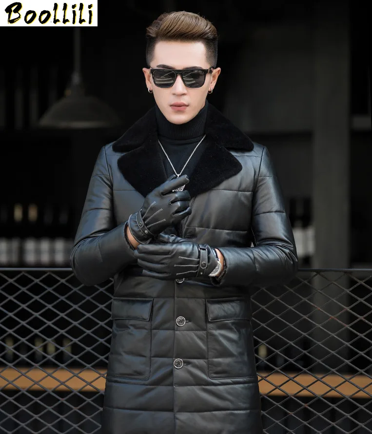 

Boollili New Winter Genuine Leather Jacket Men Down Jacket Men's Real Sheepskin Jackets Wool Fur Collar Coat 4xl