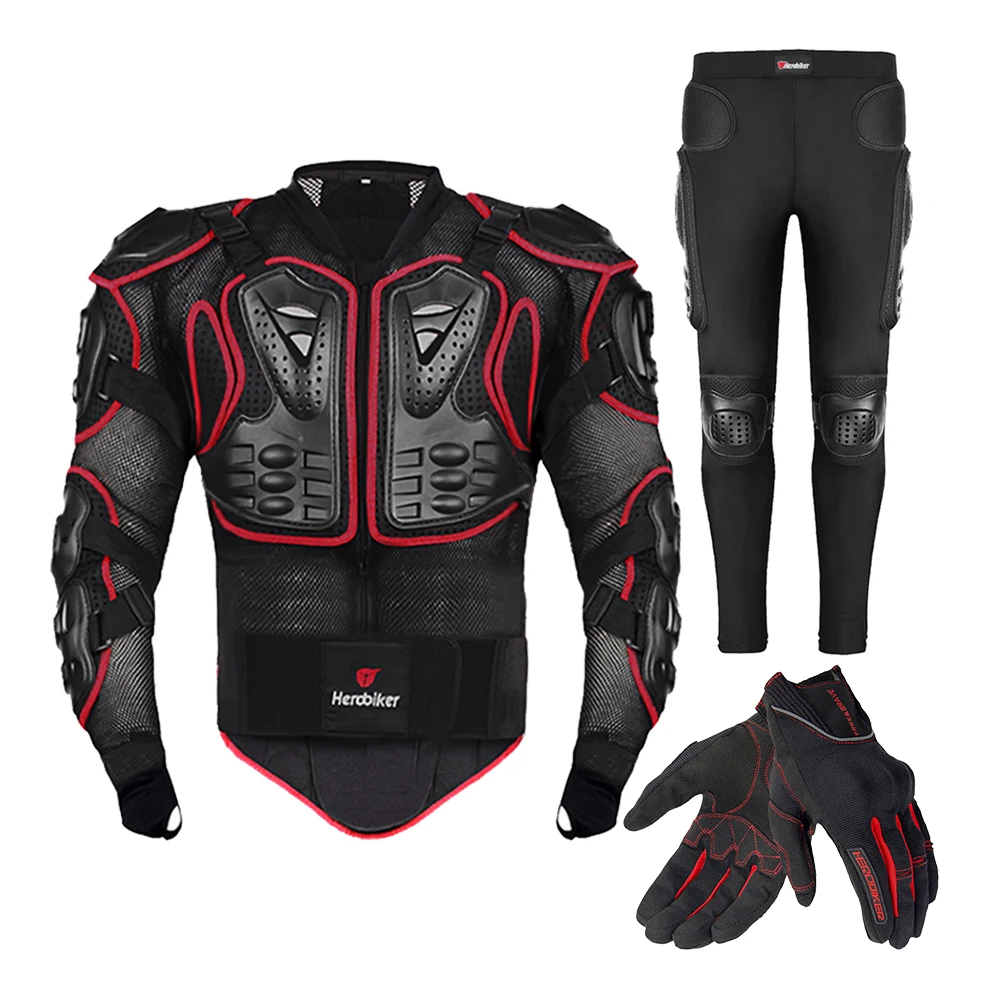 MC1001-RD-Set 1 HEROBIKER мотоциклетная куртка мужская мотоциклетная Броня Полный корпус мотокросса Защитное снаряжение мото защита S-5XL - Цвет: MC1001-RD-Set 1
