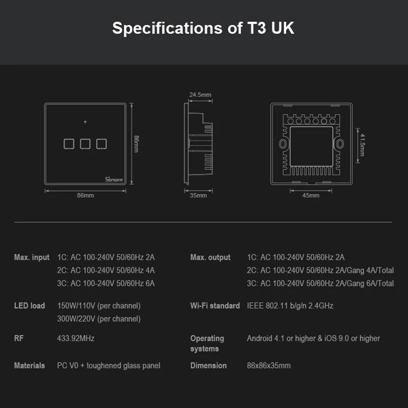 Sonoff TX T3 умный Wifi переключатель Великобритания 1 2 3 банды eWeLink приложение RF 433 МГц беспроводной пульт дистанционного управления настенный сенсорный стеклянный выключатель
