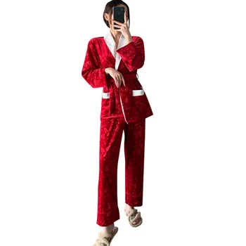 

Comfortable Velvet Women Two-Piece Pajama Sets Long Trousers Fashion Loose Pajama Factory Wholesale Autumn Winter пижама женская