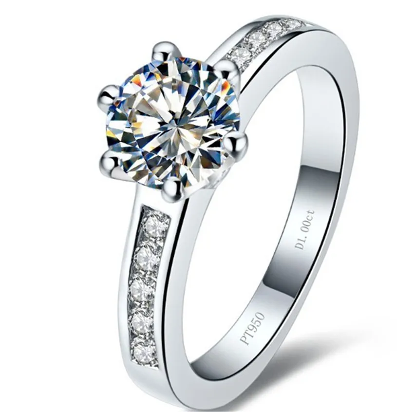 Solid Platinum PT950 Ring 1CT Moissanite Engagement Ring Beautiful Birthday Jewelry Gift For Girl White Gold Forever Brilliant 3