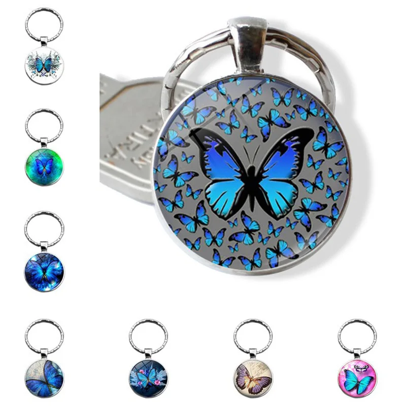 

Hot Sales-Beautiful Butterfly Time Stone Keychain Pendant Metal Key Ring
