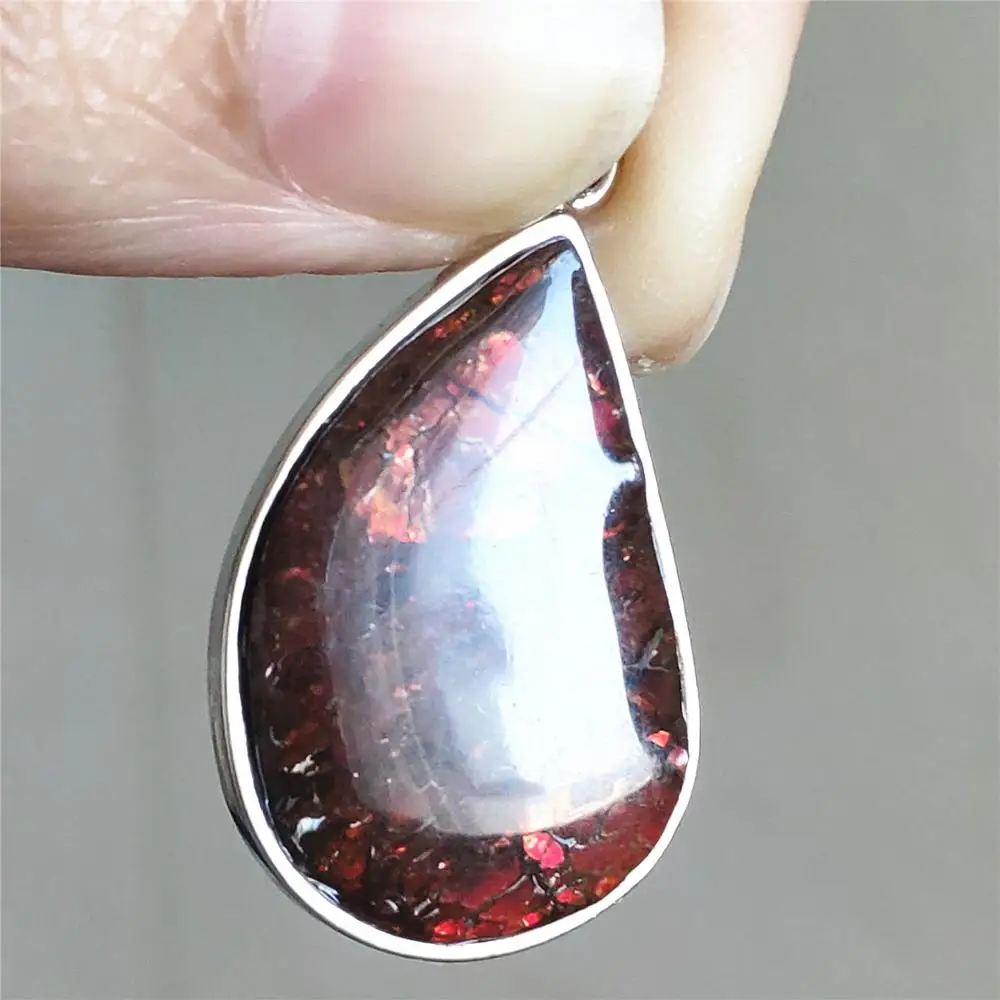 Топ натуральный красный аммолит красочный светильник Серебряный Драгоценный камень кулон 28x18x5 мм для женщин и мужчин из Канады Редкие ожерелья AAAAA