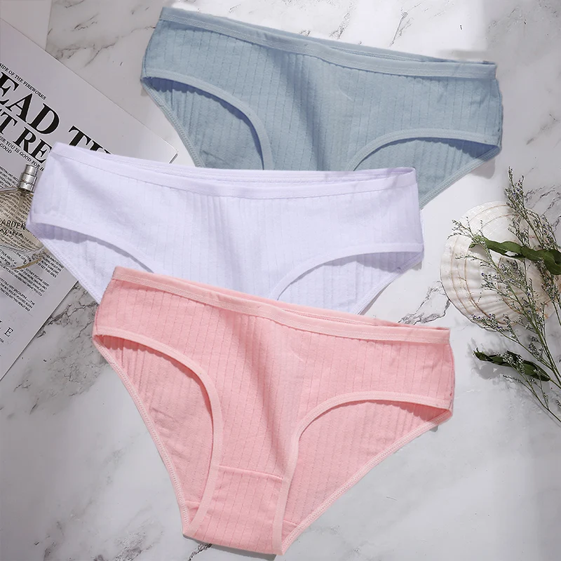 Bragas de algodón para mujer, ropa interior Sexy de Color sólido, lencería íntima, 3 unidades por Set