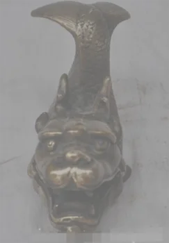 

S2423 Chinese Fengshui Bronze Animal Lucky Dragon head Fish body Scleropages Statue