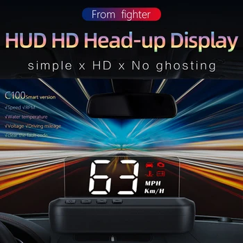 

C100 Car HUD Head Up Display OBD2 II Speed Projector Overspeed Warning Fatigue Driving Engine Fault Voltage Alarm System