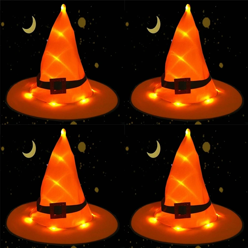 4Pcs Halloween Decoration Outdoor Hanging Lighted Witch Hat Lights for Yard Tree Decorations Cosplay Props-Orange | Дом и сад