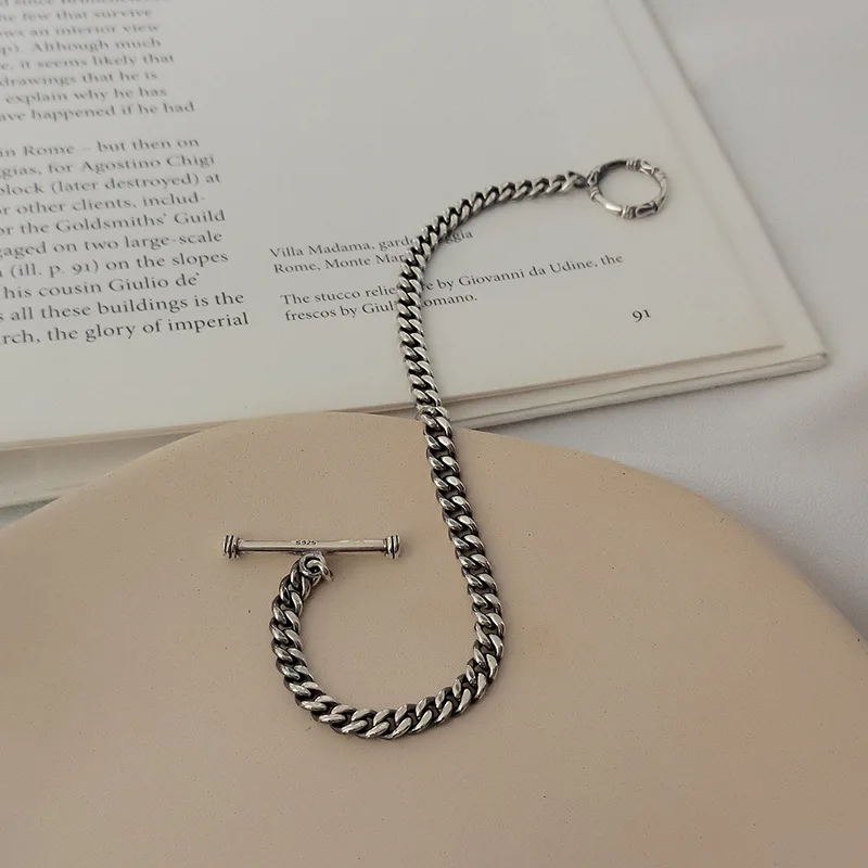 Нестареющий чудо-925 пробы серебряный Ретро изогнутый браслет с цепочкой женские ювелирные изделия панк готический подарок Boho Ins трендовый Kpop 2511