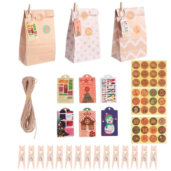 

1 Set Kraft Paper Bags Christmas Gift Bag Christmas Stickers Set for DIY Party Baking Home