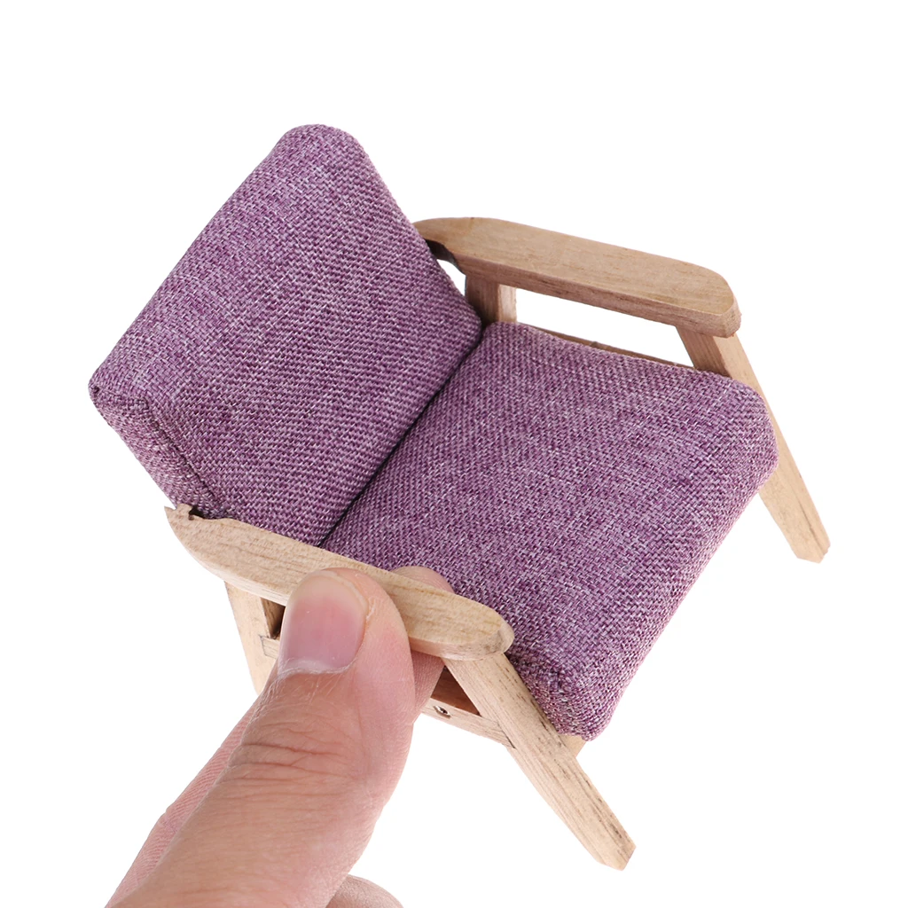 1:12 Scale Dollhouse Wooden End Table Sofa, and Flower Basket 5pcs/set, for Dolls House Living Room Bedroom Decor (Purple)