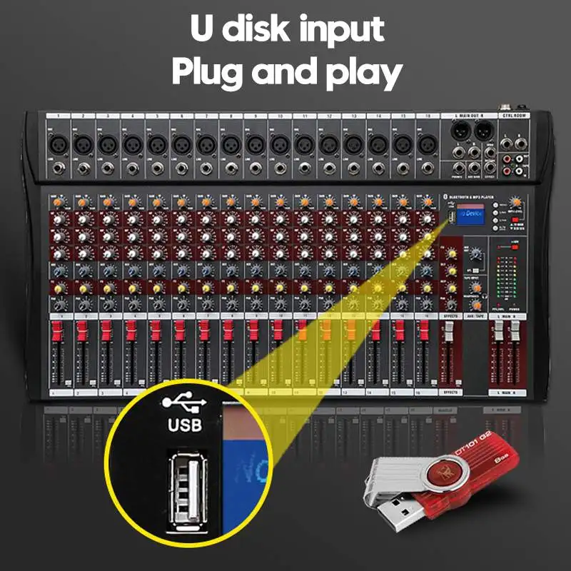US $113.62 Professional Audio Mixer Live Studio Mixing Console 681216 Channel Bluetooth USB DJ Mixer Board Music Stereo Sound Mixer