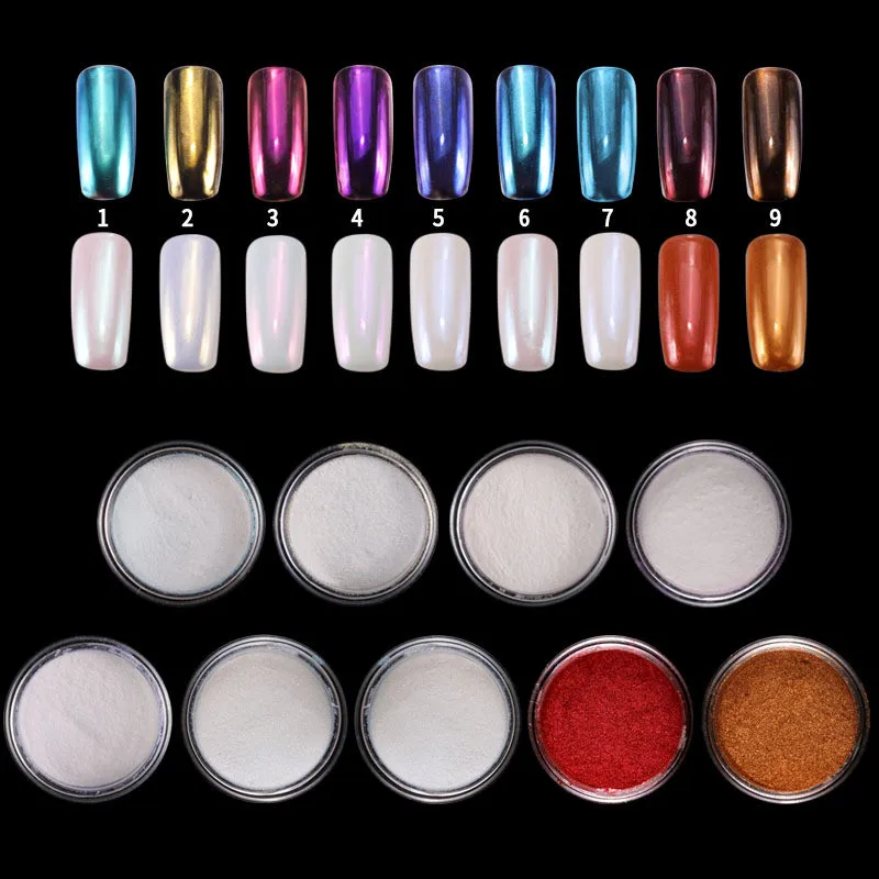

1box Nail Glitter Mirror Powder For Nail Art Decoration 9 Color Available UV Gel Three-dimensional Shell Powder Pigment Manicure