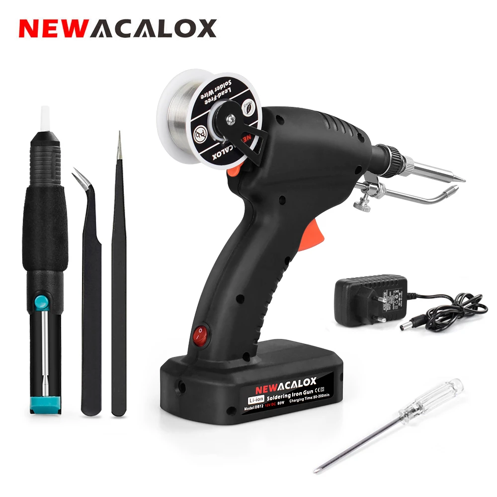 electronics soldering kit NEWACALOX EU/US 80W Soldering Gun DC 12V Li-ion Rechargeable Cordless Soldering Iron Automatic Dormant Welding Gun Tool electronics soldering kit