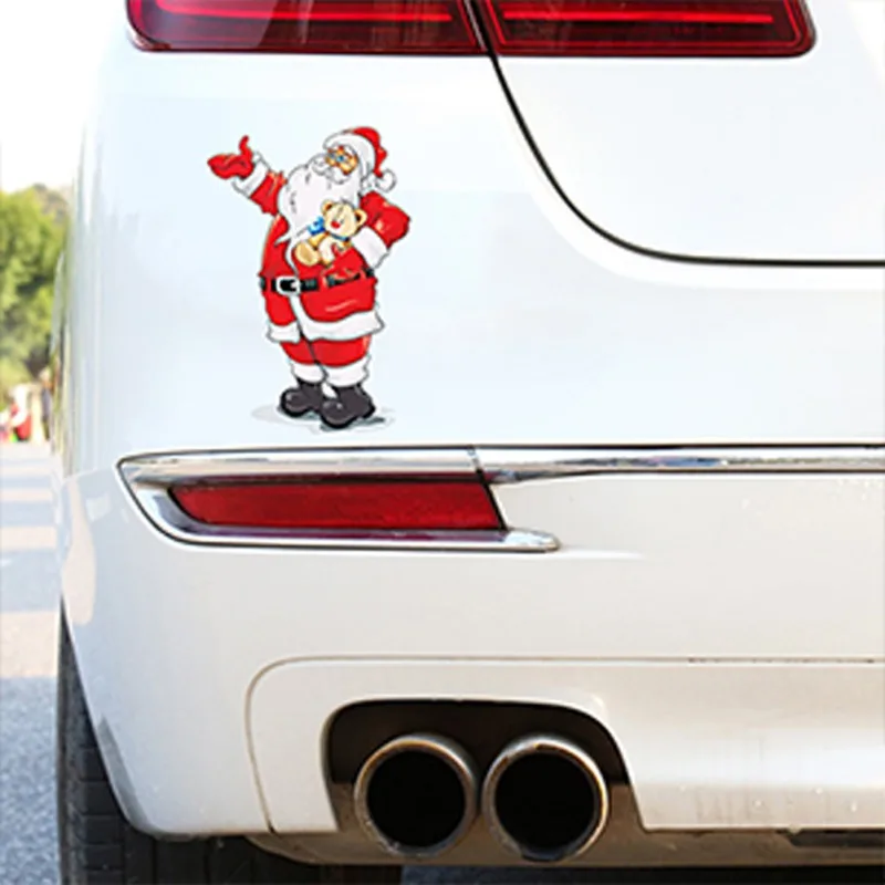 

High Quality Christmas Decoration Santa Claus 3D PVC Waving Car Stickers Styling Window Wiper Decals Rear Windshield Decoration