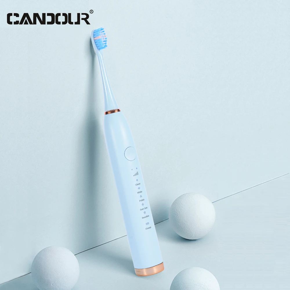 Cantour-USB 충전 충전식 음파 전동 칫솔 CD5138, 성인용 교체 브러시 헤드 16 개