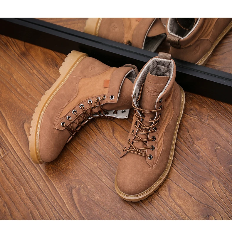 Men anti-slip breathable ankle boots waterproof high street fashion doc martens boots black grey brown lace up round-toe motorcycle boots soft comfortable work shoes safety (20)