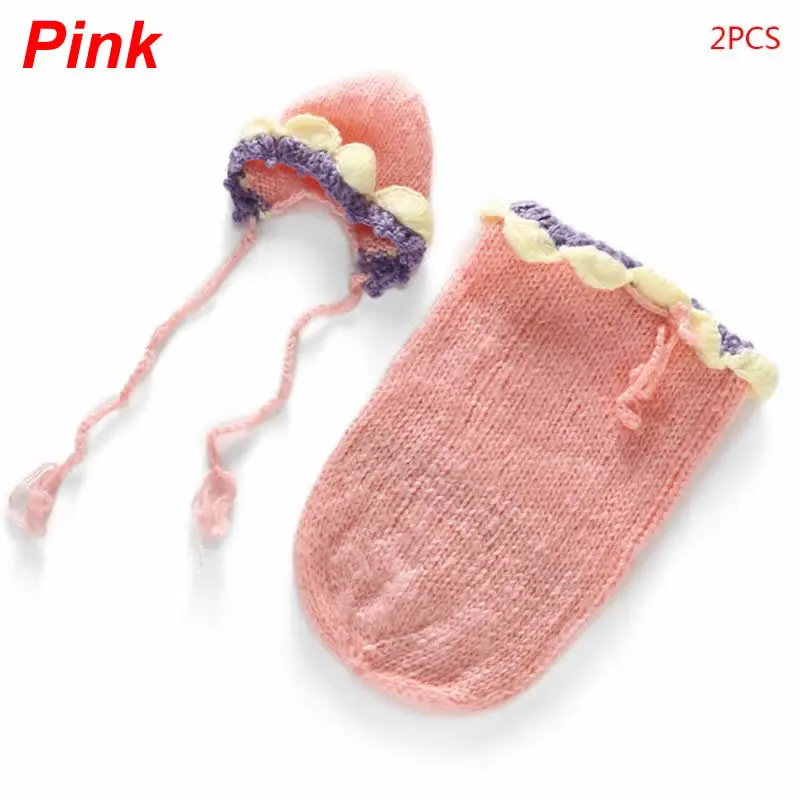 Pink Детский вязаный костюм для фотосессии; реквизит для новорожденных; Шапка; спальный мешок; костюм - Цвет: Pink