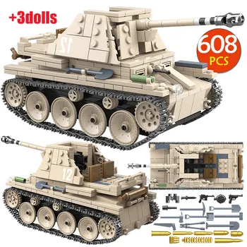 

City Police Military Tank Building Blocks WW2 SU-7M Light Tank Weasel II Anti Tank Soldier Bricks Toys for Children Boys