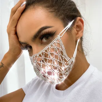 

EASTOKES Summer Trendy Bling Bling Rhinestone Jewelry Mask Party Face Mash Cover-up NightClub Mouth Mask Cover