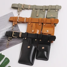 Брендовая женская поясная сумка зеленого и желтого цвета из цельной искусственной кожи, Корейская уличная Кожаная двойная сумка, поясные ремни, кошелек для телефона, кошелек, сумки