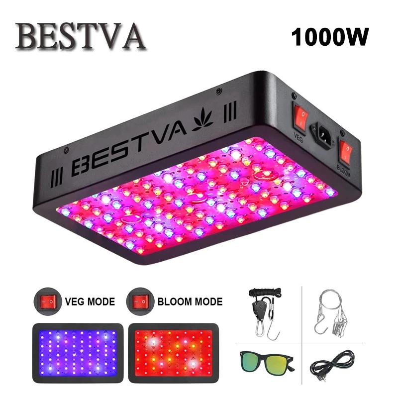 BestVA led grow светильник полный спектр 1000 Вт двойные переключатели Veg цветение режимы