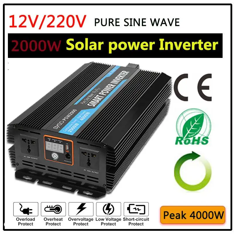 5000W 12V 220V по ограничению на использование опасных материалов в производстве электрического и электронного оборудования синусоидальной волны светодиодный Дисплей USB Автомобильное зарядное устройство преобразователь 2000/3000/4000/5000W