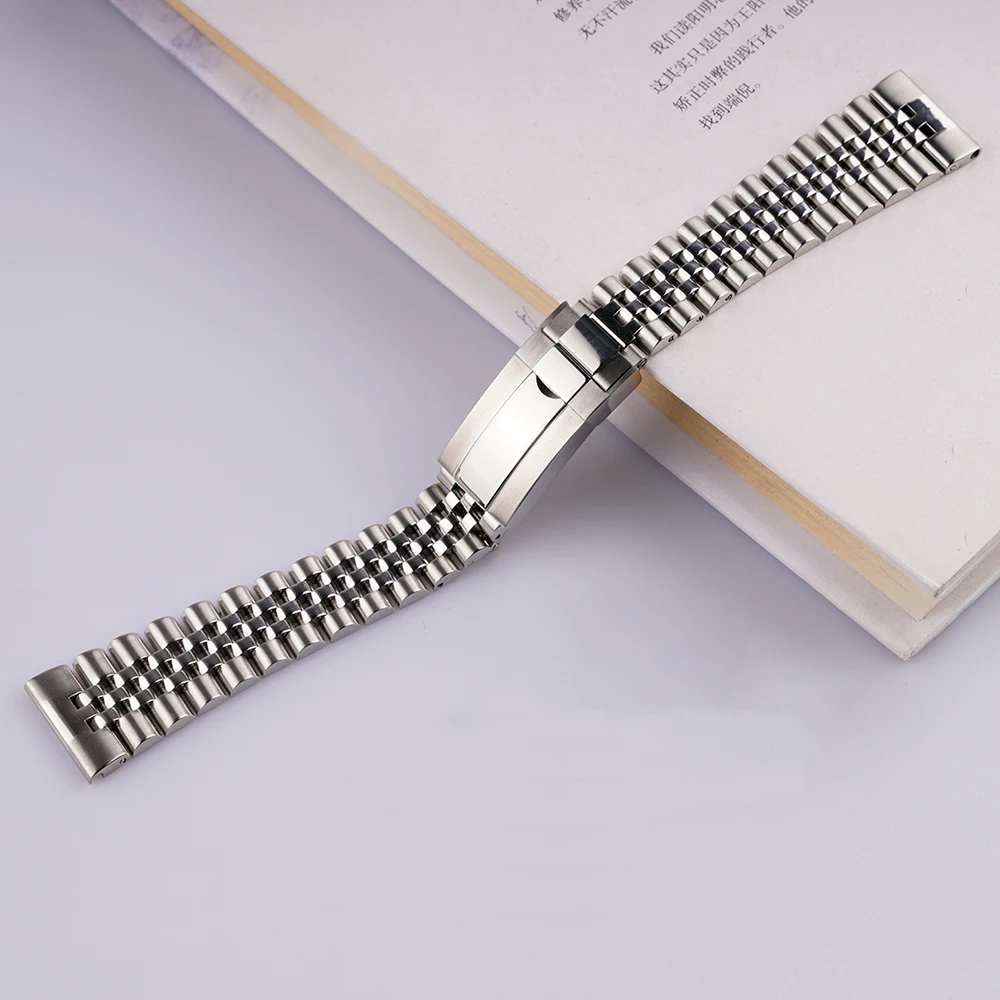 Rolamy 22mm Silver Stainless Steel Replacement Wrist Watch Band Strap Bracelet Jubilee with Oyster Clasp For Seiko Tudor Omega