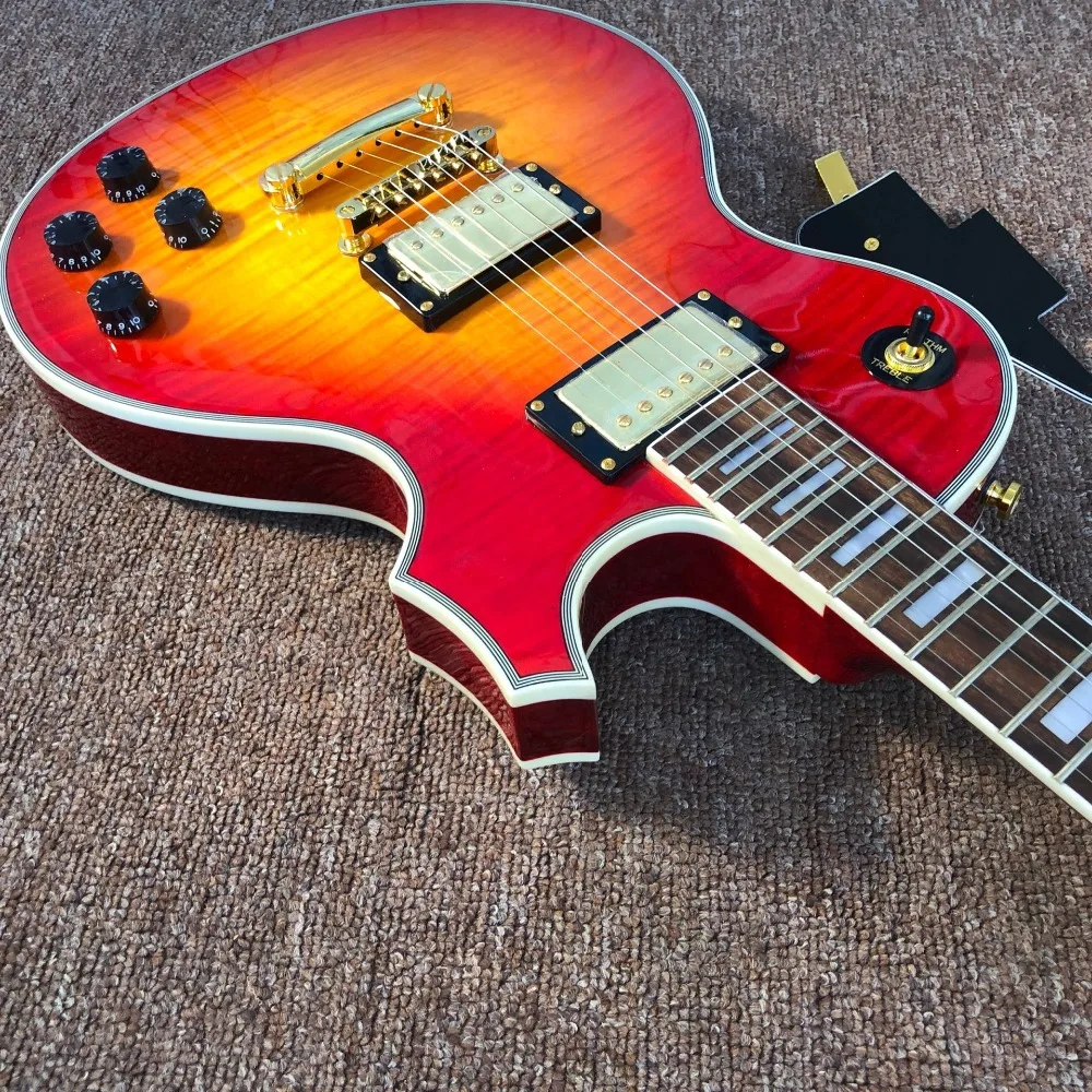 Стиль 6 stings электрогитара, Тигр Пламя Топ Sunburst Цвет гитара ra. Красное дерево тело. Золотое оборудование. Реальные фотографии