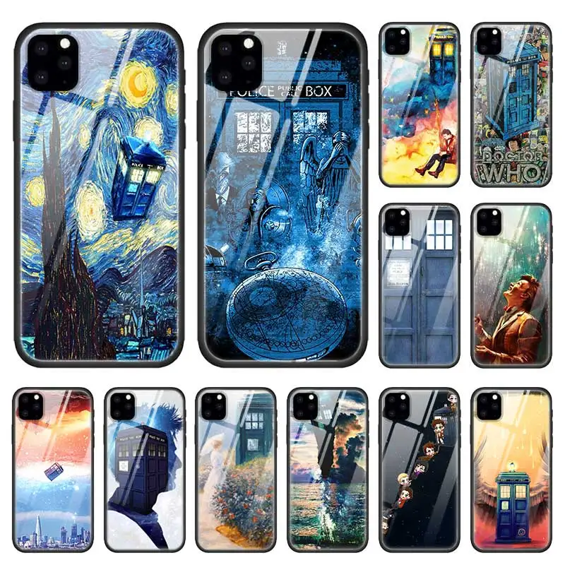 

Box Doctor Who Van Gogh Cases for Apple iphone 11 Pro XR XS Max X 7 8 6S 6 Plus Tempered Glass + Black Soft Edge Phone Coque Sac