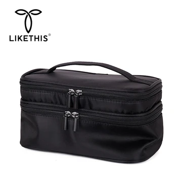 

LIKETHIS Nylon Travel Bag Professional Makeup Brush Organizer 2 Layer Solid Portable Cosmetic Boxes For Women Kosmetyczka