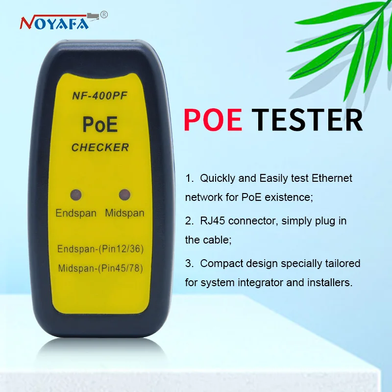 

POE Tester NF-400PF The 802.3af/802.at PoE (Power over Ethernet) Tester connected to an RJ45 outlet