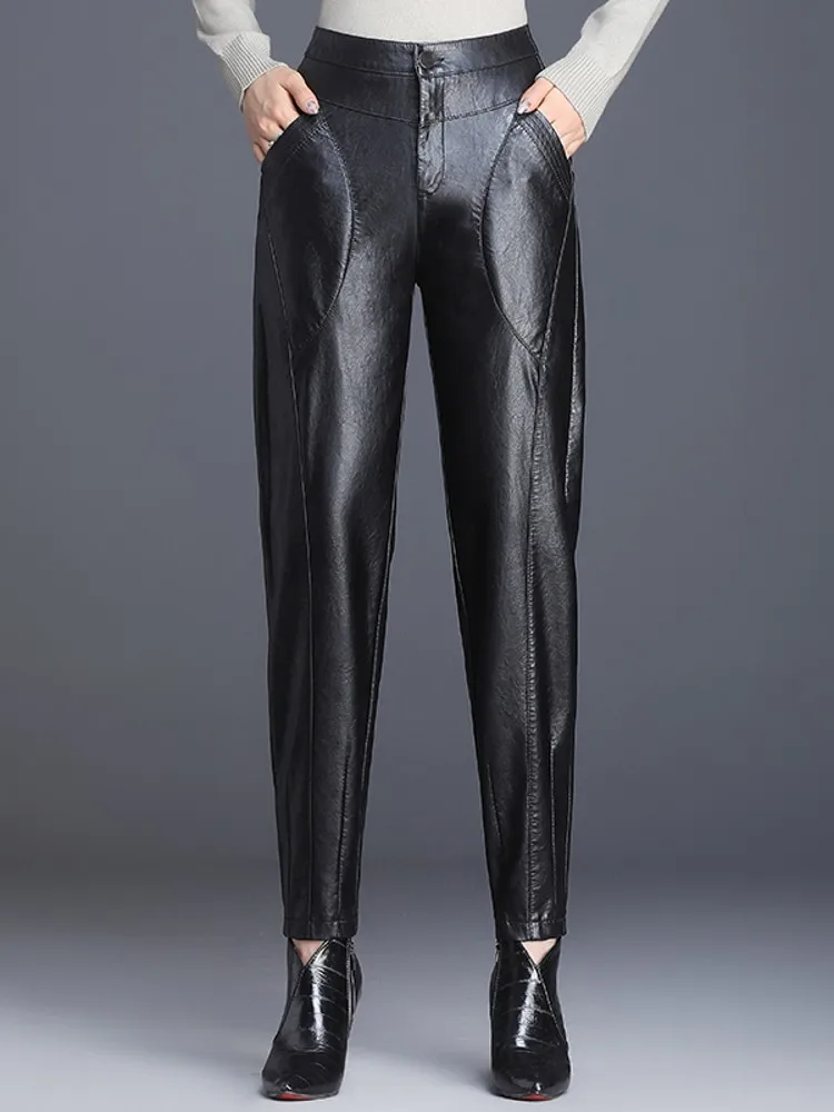 

Leather pants female autumn nine points Korean wild pants large size loose casual student wind pants 2022