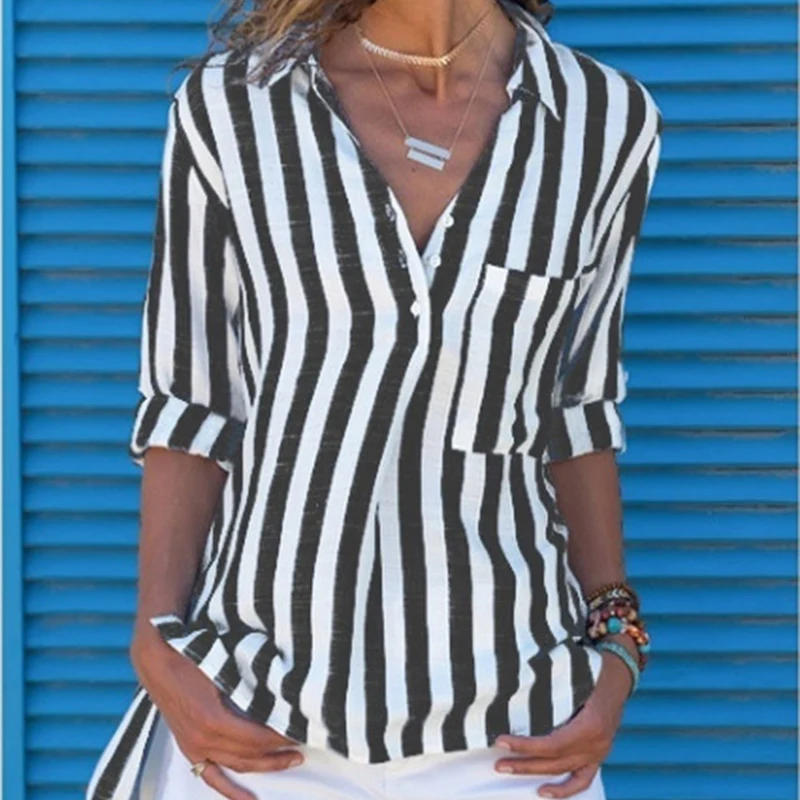 Moda mujer Blusas rayas manga larga vuelto Oficina blusa camisa Casual Tops de talla grande Blusas femeninas - AliExpress Ropa de mujer