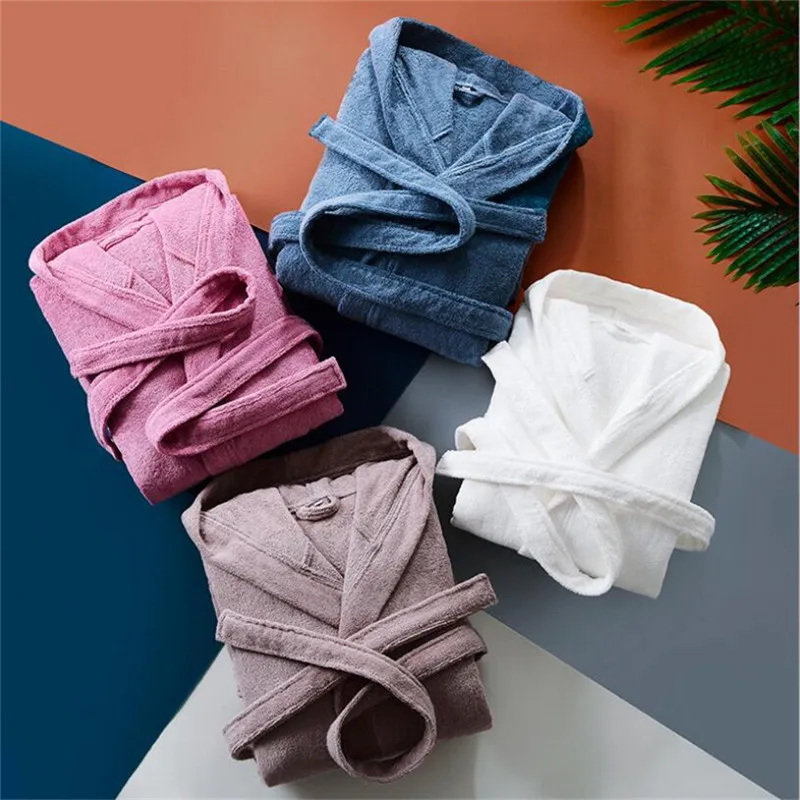 100% Cotton Toweling Terry Bath Robe Unisex Lovers Soft Bathrobe Men Women Nightgown Sleepwear Male Casual Home Hotel Bathrobe