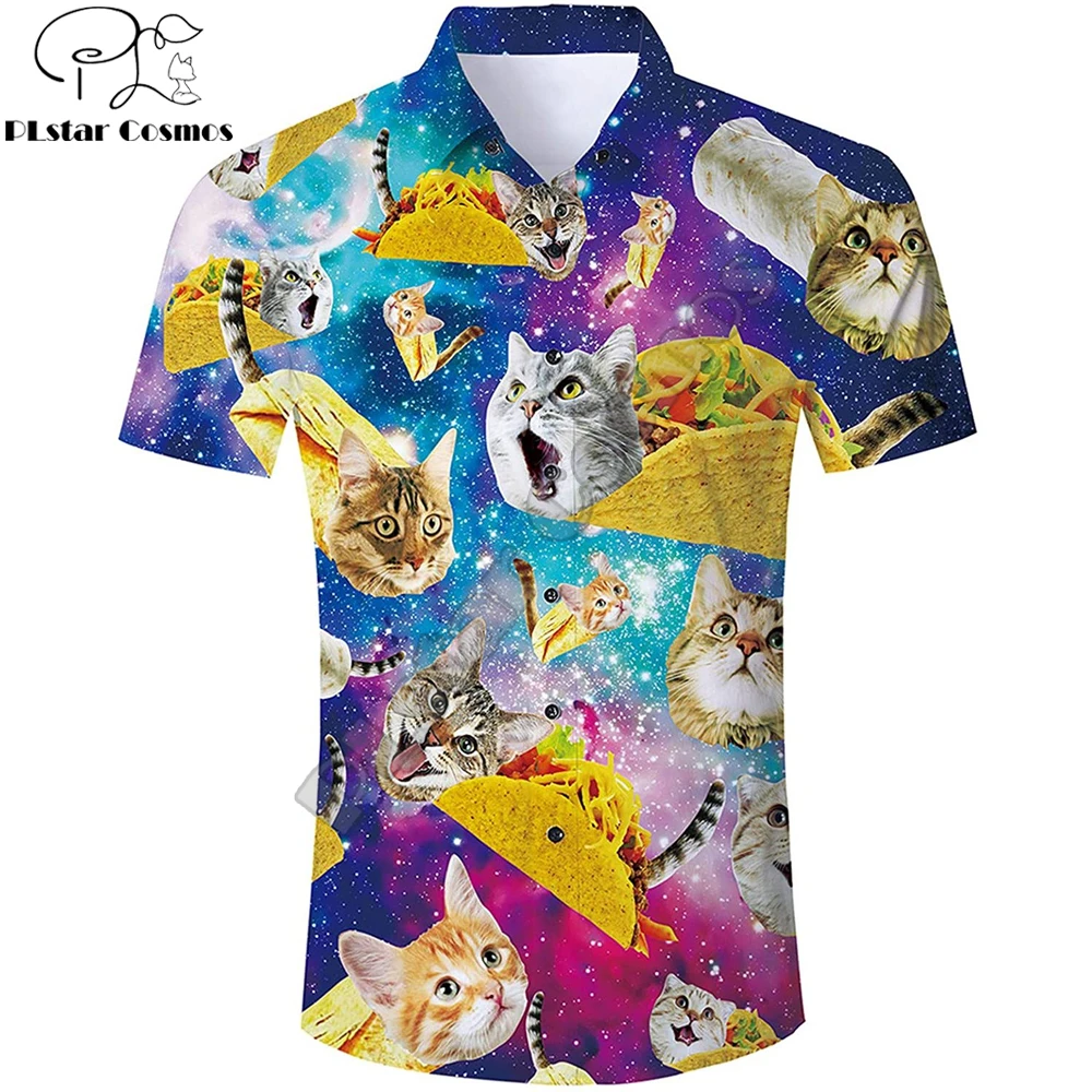 mens short sleeve shirts clearance Summer Harajuku Short sleeve Shirts Funny Galaxy Taco Pizza Cat 3D Printed Hawaiian Shirt Mens Harajuku Casual Shirt Drop Ship men's button up short sleeve shirts & tops