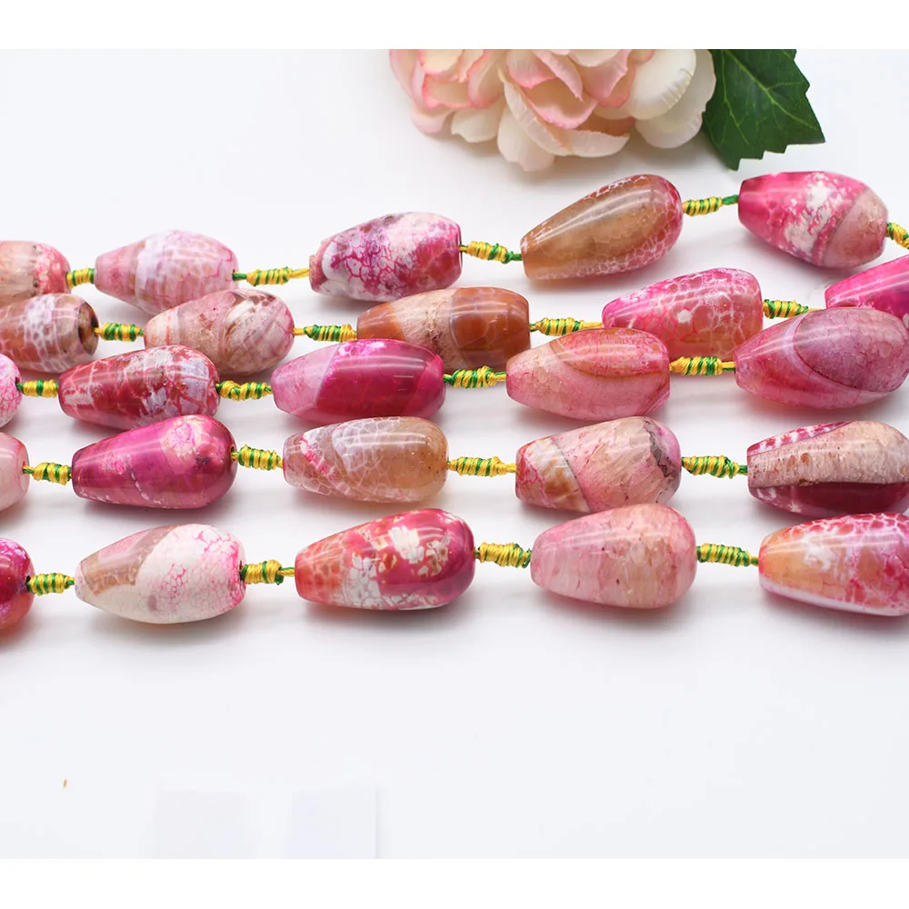 44x19mm Natural Ice crack pattern Pink water drop Agate stone beads For DIY Bracelet Necklace Jewelry Making Strand 15
