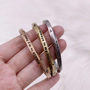 

Mavis Hare always in my heart Cuff Open Bangle C style Stainless steel Twist bracelet Bangle as Woman/Man Best Gift high quality