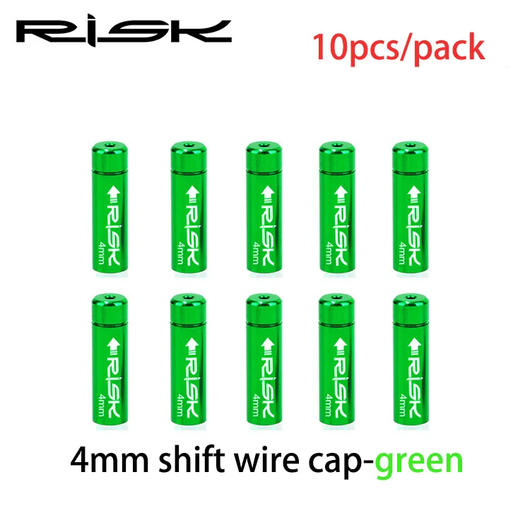 4mm Green RISK 10 шт. алюминиевый Велосипедный тормозной кабель торцевой колпачок s наконечники кабеля переключения наконечники для MTB дорожный велосипедный переключатель тормозной кабель наконечник крышки - Цвет: 4mm Green