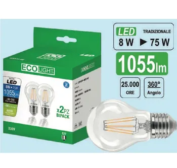 

Bulb ECOLIGHT LED filament E27 natural light 8 W-Pack. 2 pieces