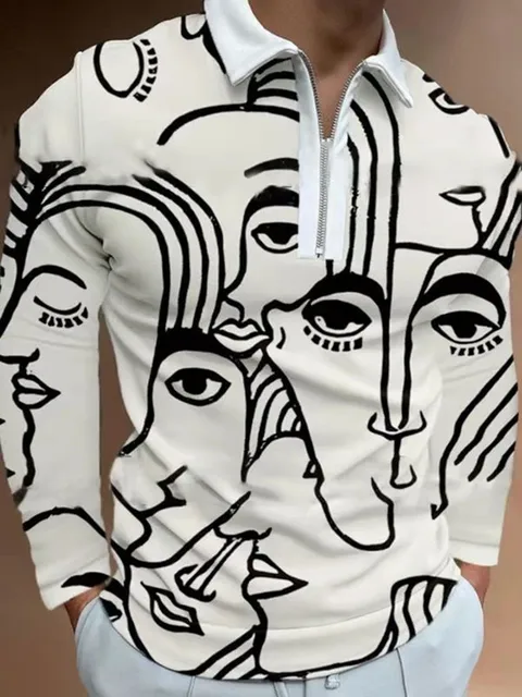 2021 Autumn Streetwear Men Fashion Long Sleeve Polo Shirts Casual Loose Turn-down Collar Zipper Tops Men Slim Polo Shirts CXPLS-18