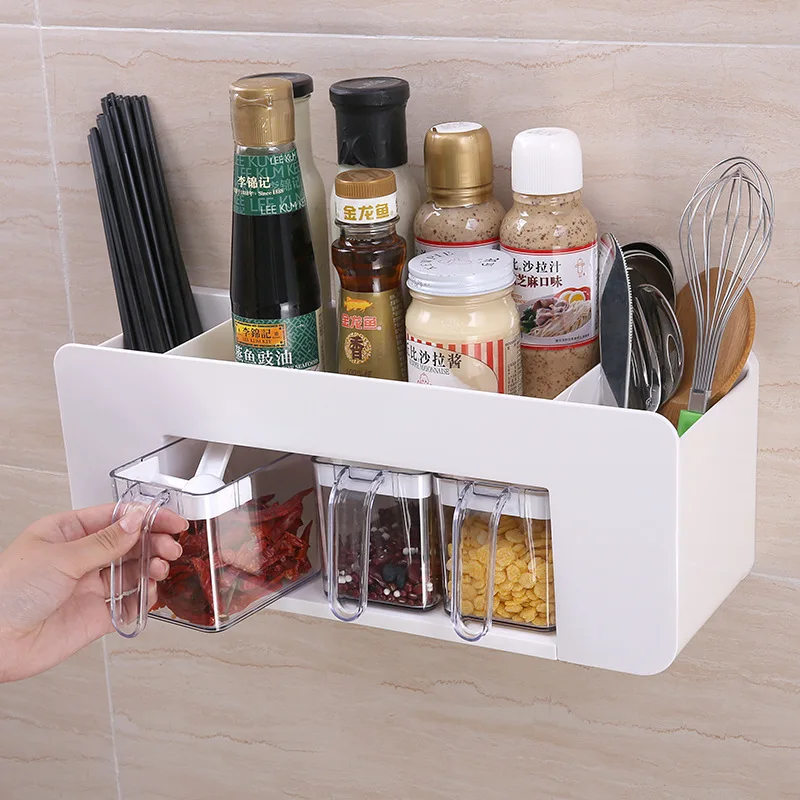 

Shuang Qing Home Reside Multi-functional Kitchen Shelves Seasoning Containers Bottle Wall Hanging Chopsticks Storage Box 5172