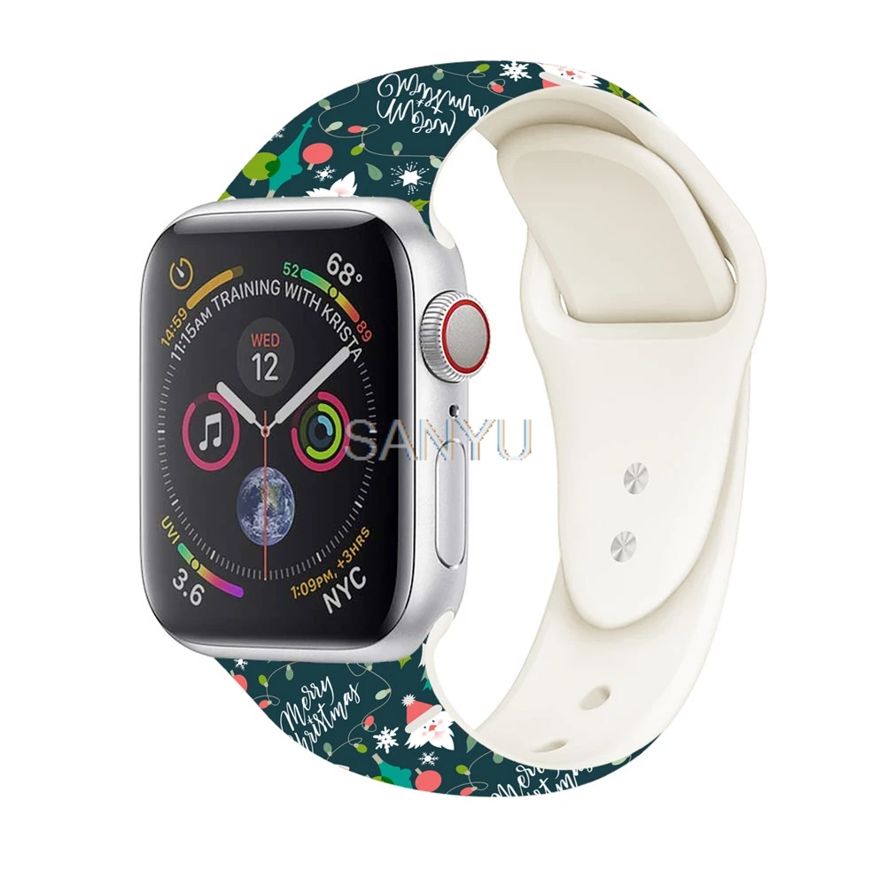 Ремешок для Apple watch band 5 4 3 2 1 Рождественский ремешок для часов Мягкие силиконовые с рисунком часы браслет для iWatch 38 мм 42 мм аксессуары