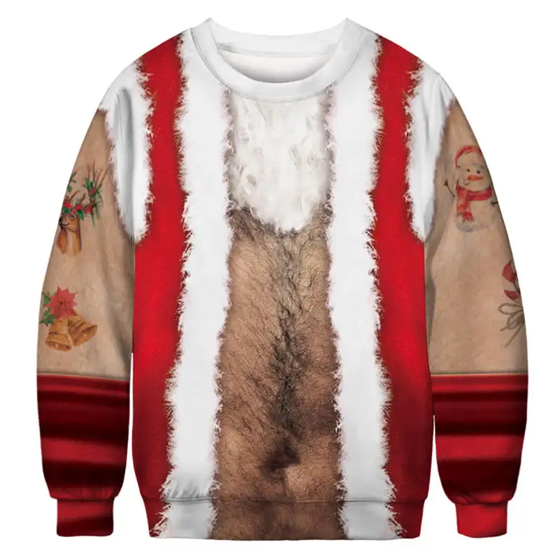 Унисекс, для мужчин и женщин,, некрасивый Рождественский свитер, каникулы, Санта-эльф, Забавный рождественский джемпер с фальшивыми волосами, осенне-зимняя верхняя одежда