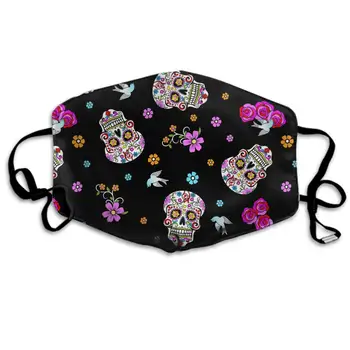 

Winter Norse Warmer, Comfortable Two Layer Pink Rose Flower Sugar Skull Black Anti Dust Face Mask Cover Mouth For Adults And