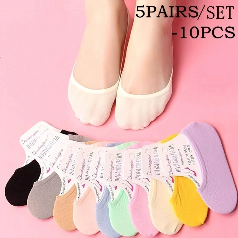 

5 Pairs/Set Ankle Invisible Nonslip Boat Liner Low Cut Ultrathin Cotton Comfortable Socks short socks invisible socks popsocket