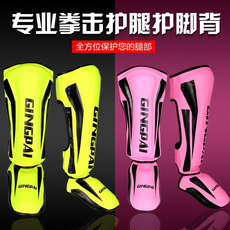 

Youth/Adult PU leather Muay thai kick boxing MMA grappling instep shin guard pads Karate foot shank leg protectors Ankle support